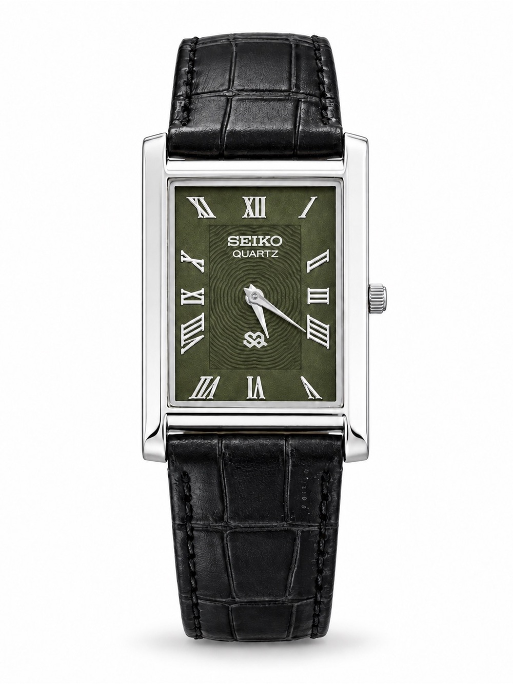 Vintage Seiko Tank watch Refurbished Green Dial Silver Case